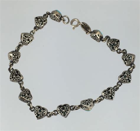 Sterling Silver Turquoise Heart Bracelet Vintage Sweetheart Bracelet
