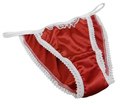 bright red shiny satin panties tanga string bikini ivory lace made in france 13 99 picclick