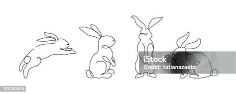 Пасхальный Кролик Установлен В Простом Стиле Одной Линии Икона Кролика