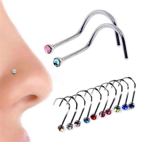 Buy 100pcs Nose Rings 10 Colors 18g Nostril Nose Ring