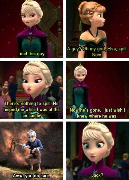 Queen Elsa And Jack Frost Jelsa ♡ Funny Disney Jokes Disney Memes Disney Quotes Funny Memes