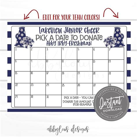 Editable Cheer Pick A Date To Donate Printable Cheerleader Fundraiser