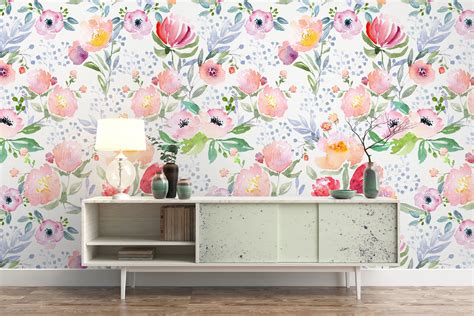 Dreamy Watercolor Floral Wallpaper Removable Peel And Stick Etsy