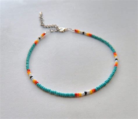 Turquoise Pattern On The Back Beaded Chokersmall Seed Bead Etsy