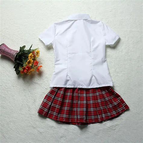 Short Sleeves Japanese Schoolgirls Cosplay Costume Sailor Dress Red