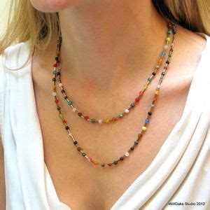 Multi Colored Bead Necklace Colorful Long Stone Beaded Etsy Collar