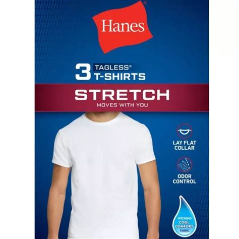 Hanes Mens Stretch White Crew T Shirt Undershirts Medium 3 Pack