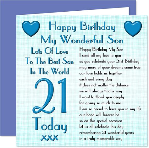 Son 21st Happy Birthday Card Lots Of Love To The Best Son In The