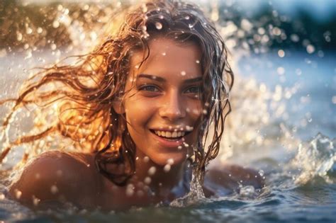 Premium Ai Image A Woman In The Water Smiling And Posing For A Photo