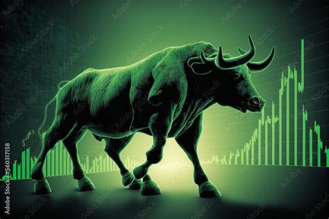 ภาพประกอบสต็อก Green Bull With Stock Rising Graph Background For Stock