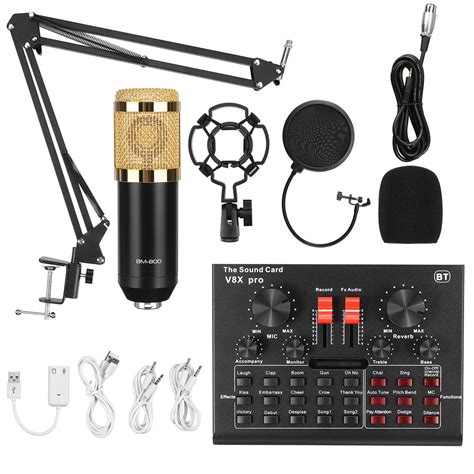 Upgrade V8x Pro Live Sound Card Condenser Microphone Bundle Bm800