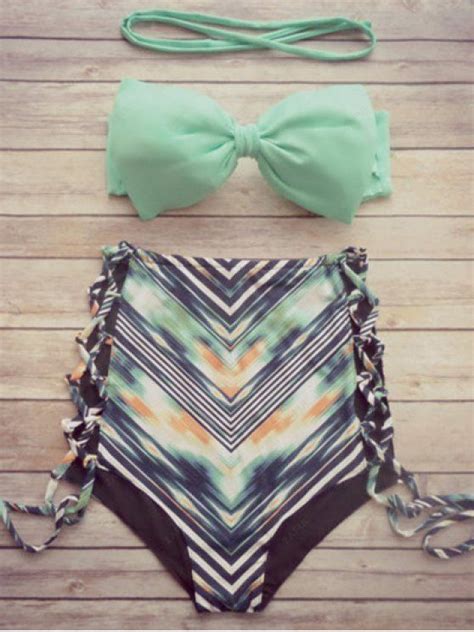 [25 off] 2021 bowknot strapless high waist bikini set in green zaful