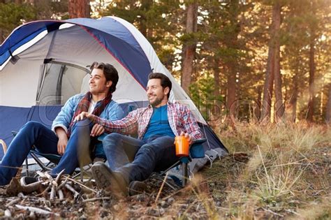 Male Gay Couple On Autumn Camping Trip Stock Image Colourbox