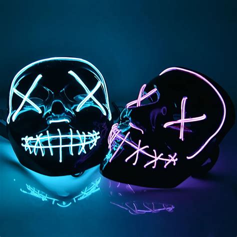 led mask halloween neon party scary the purge mask brithday t festival adult luminous light