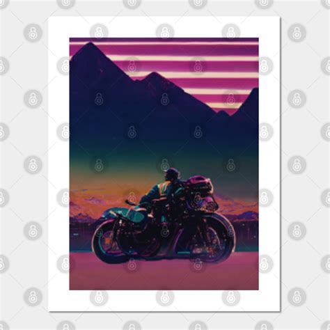 Synthwave Retro Vaporwave Motorcycle With Mountains Synthwave