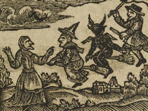 A Witch And Demon Flying On Broomsticks There Is Also A Servant And