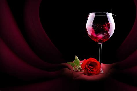 Hd Wallpaper Clear Wine Glass Flower Rose Red Rose Flower