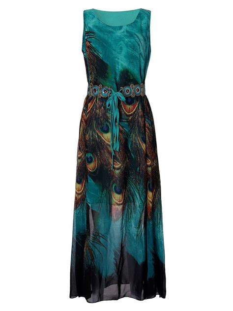Bohemian Peacock Printed Maxi Dresses Power Day Sale