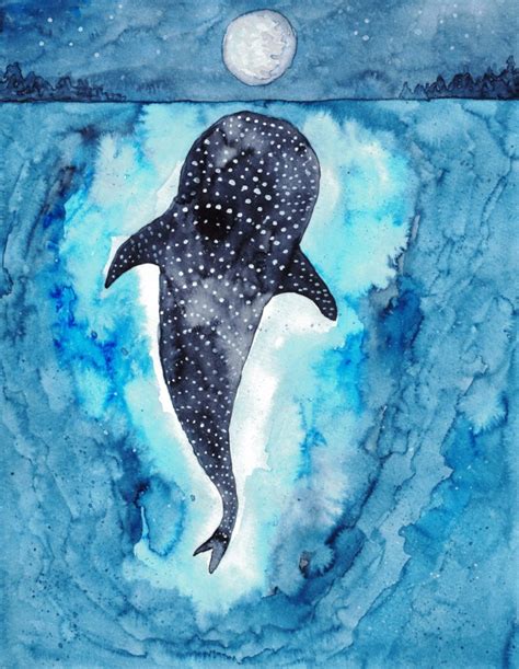 Shark Whale Watercolor Painting Print Art Fish Animal Etsy