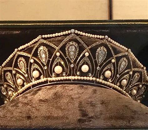 A Close Up Of A Previously Pinned Pearl And Diamond 1910 Tiara With