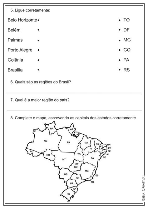 Atividades Sobre Estados Capitais E Regiões Do Brasil Geografia