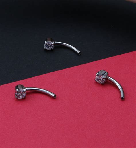 single prong cz gem titanium curved threadless barbell