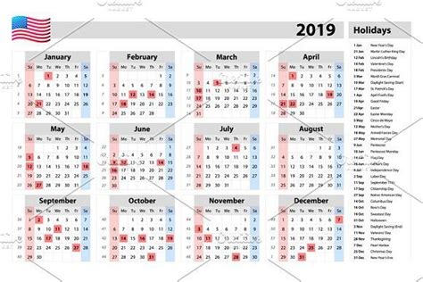 Vector Simple Calendar 2019 Usa Calendar Design Calendar Simple