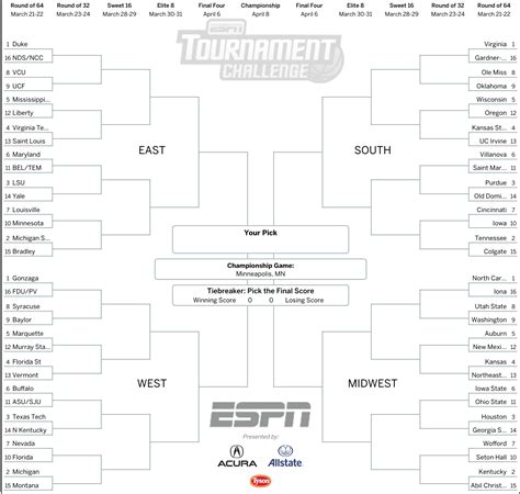 March Madness 2019 Get Your Printable Ncaa Bracket From Espn 6abc