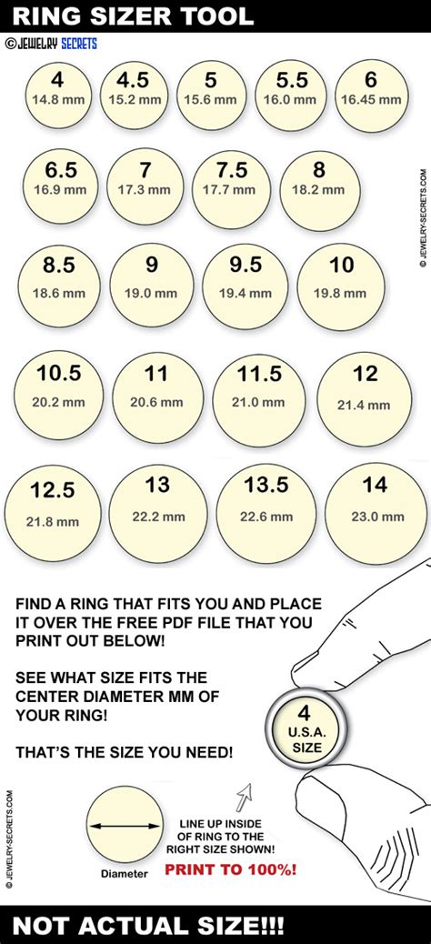 Free Printable Ring Finger Size Chart Printable Ring Size Chart
