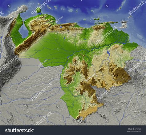 Relief Map Of Venezuela Shows Major Cities And Rivers Surrounding