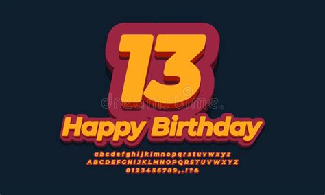 Number Thirteen Year Celebration Birthday 3d Orange Design Stock Vector