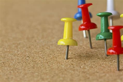 Colorful Push Pins On Cork Bulletin Board Stock Photo Image Of