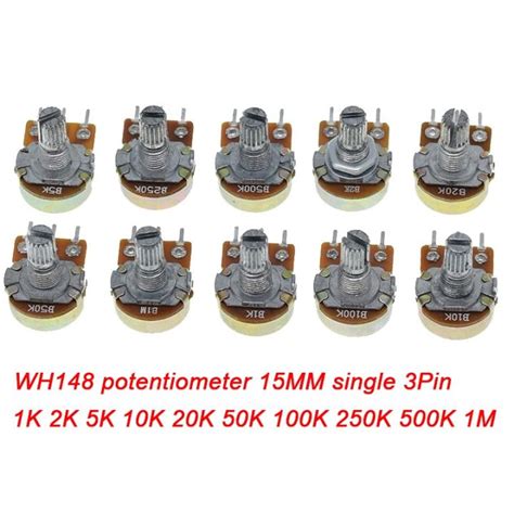 Cw 5pcs Wh148 Potentiometer 15mm Shaft With Washer 3pin 1k 10k 20k