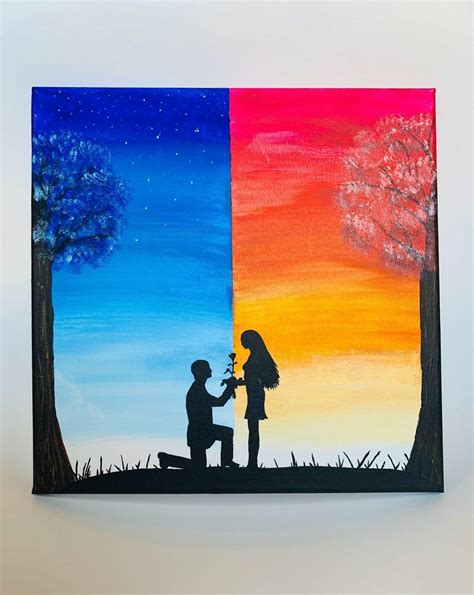 Romantic Couple Acrylic Canvas Painting Couples Canvas Painting Nature