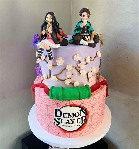 Demon Slayer Inspired Two Tier Cake Anime Cake Creative Birthday