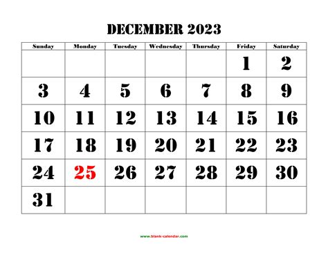 Free Download Printable December 2023 Calendar Large Font Design