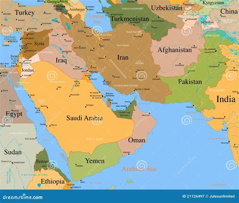 Carte Moyen Orient Vecteur Détaillé Photographie Stock Libre De