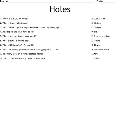 Holes By Louis Sachar Worksheets And Activities Holes By Louis Sachar Worksheets And