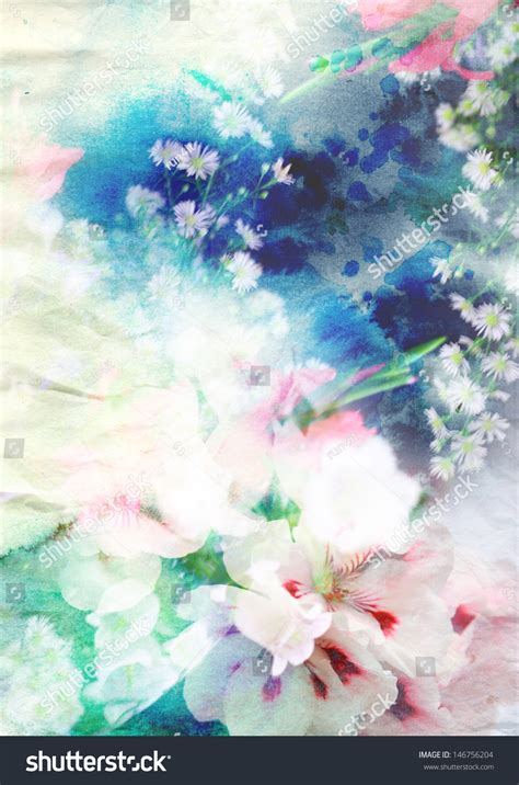 Abstract Watercolor Painting Combined With Flowers On