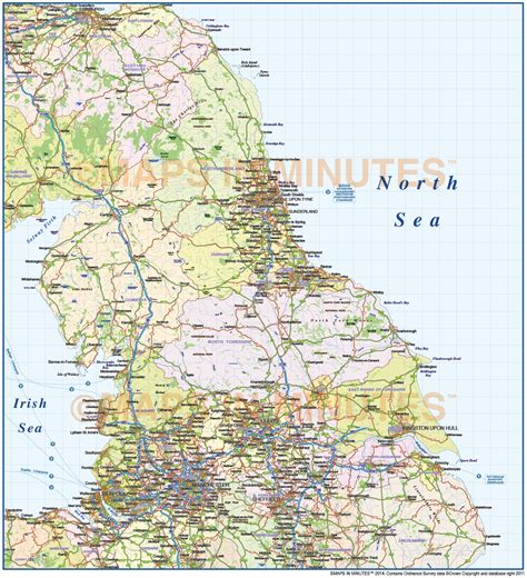 Digital Vector North England County Road And Rail Map 1m Scale With