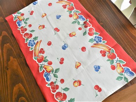Nos Mew Old Stock Red Fruit Towels From Toweling Fabric Two Are
