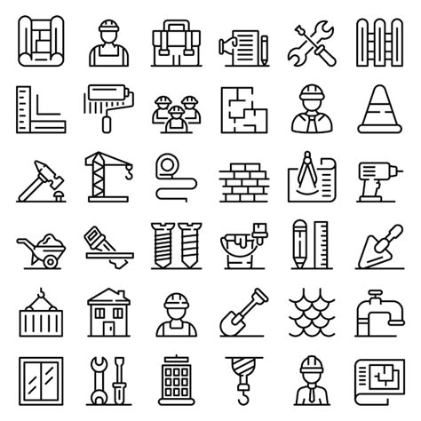 Contractor Icons Set Outline Style Vector Premium Download