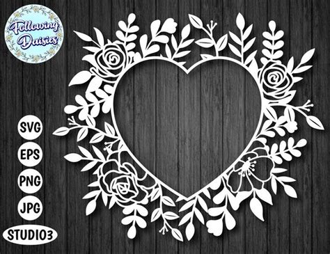 Download SILUETA CORAZÓN con adornos florales en SVG, Adorno ...