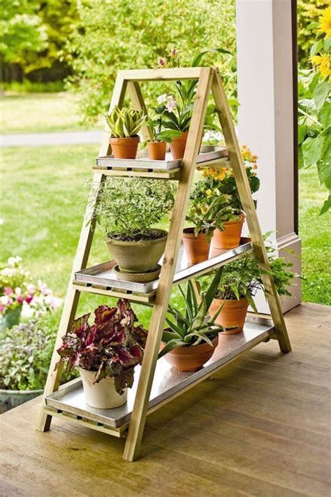 Build Diy Flower Stands Yourself Use Old Wooden Ladders As Flower