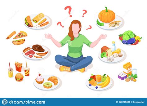 Woman Choosing Healthy And Junk Food Stock Vector Illustration Of