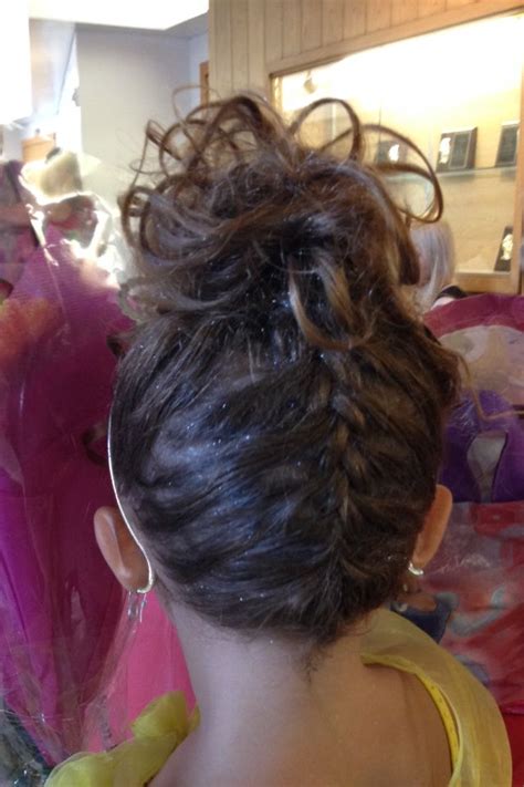 Updo For A Dance Recital Backwards French Braid With Curly Bun On Top