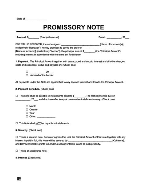 Free Promissory Note Template Pdf Word Legal Templates