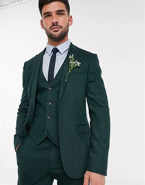 Asos Design Wedding Skinny Suit Jacket In Wool Mix Herringbone In