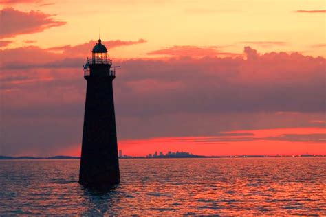 Minots Ledge Lighthouse At Sunset New England Lighthouses