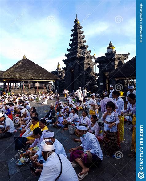 Portrait View Of Balinese People Waiting For Prayer In Penataran Temple Of Besakih In The Meajar